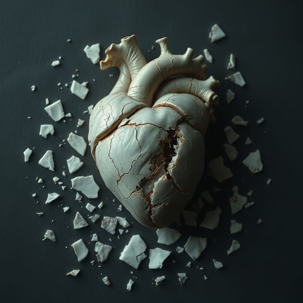 Shattered Porcelain Heart in Digital Art Style