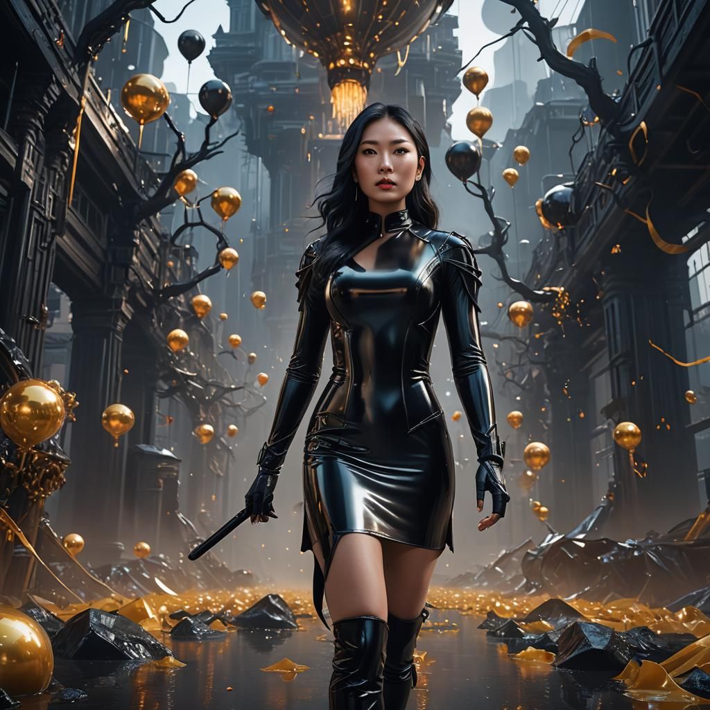 Young Woman in Latex: Detailed Fantasy Art