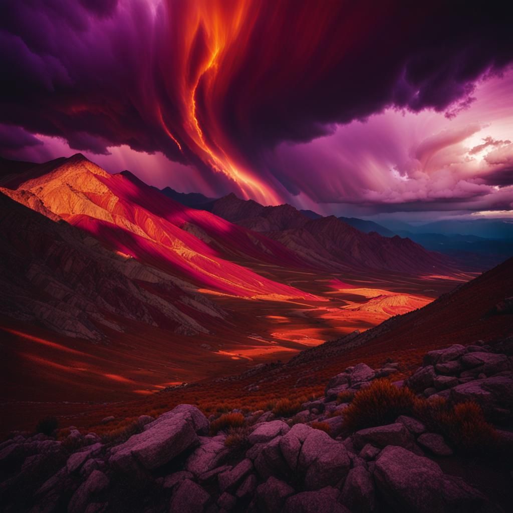 Epic Mountain Landscape with Fiery Sky