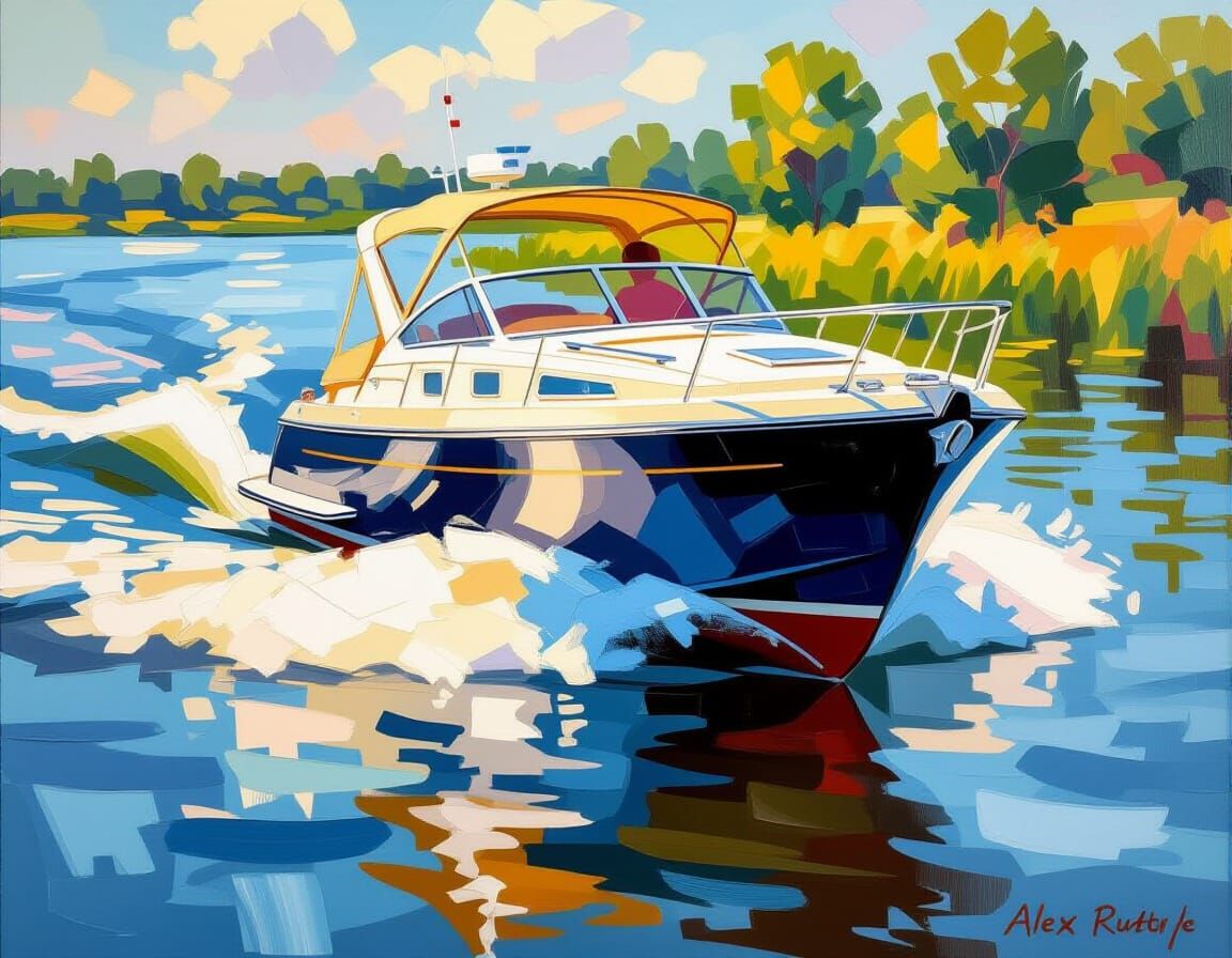 Luxury Yacht on Vinkeveense Plassen in Pre-Raphaelite Style