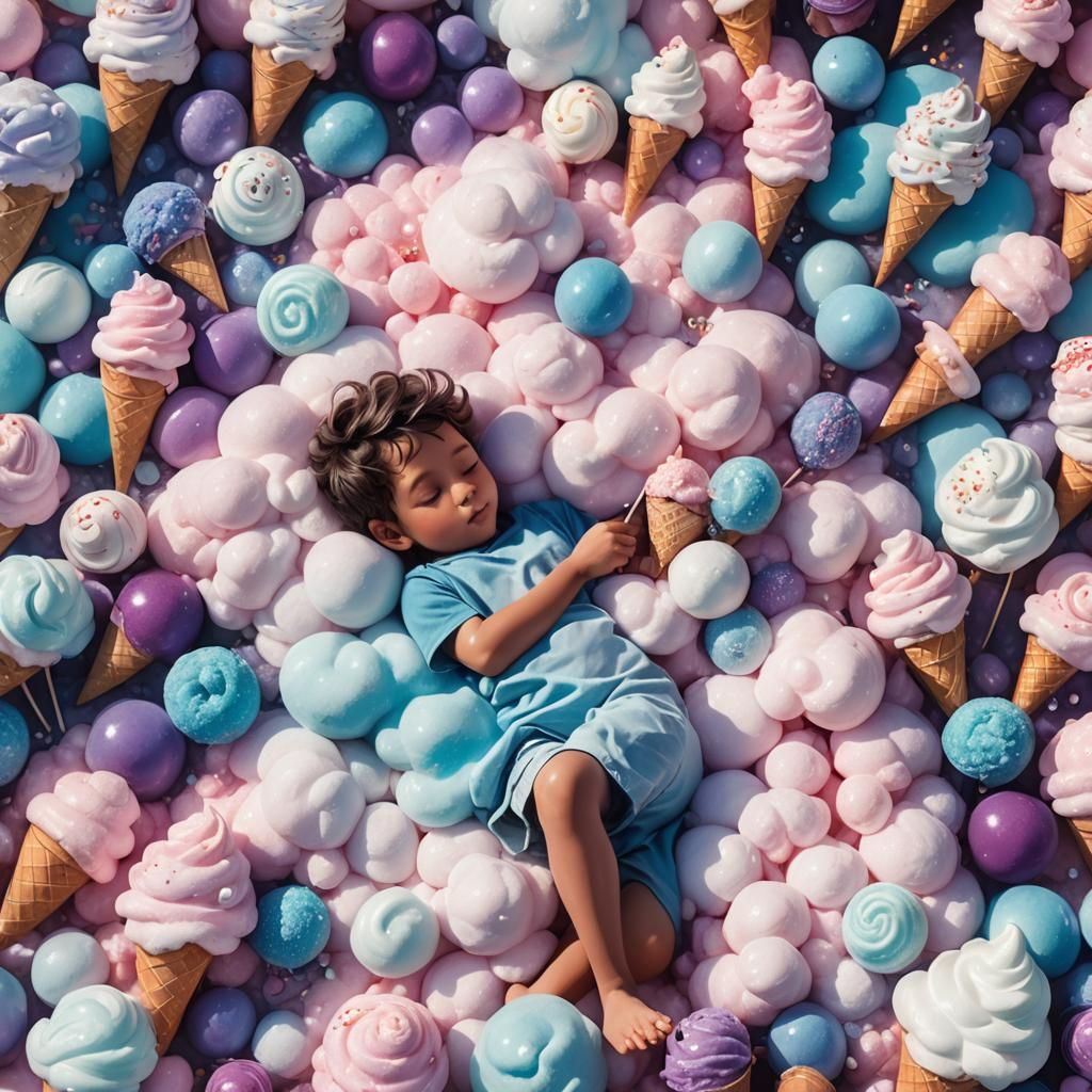 Boy's Sweet Dream in a Candy Land