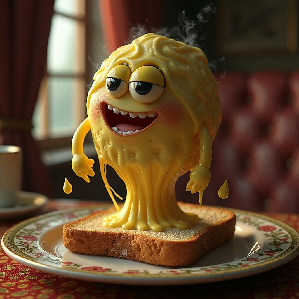 Animated Butter Pat on Toast, in 3D Anime Style