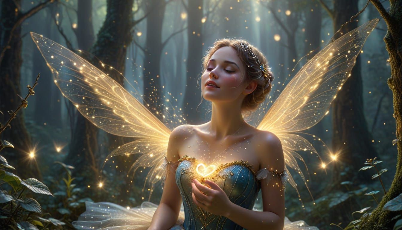 Enchanting Fairy Sings in Misty Forest, Luminism Style