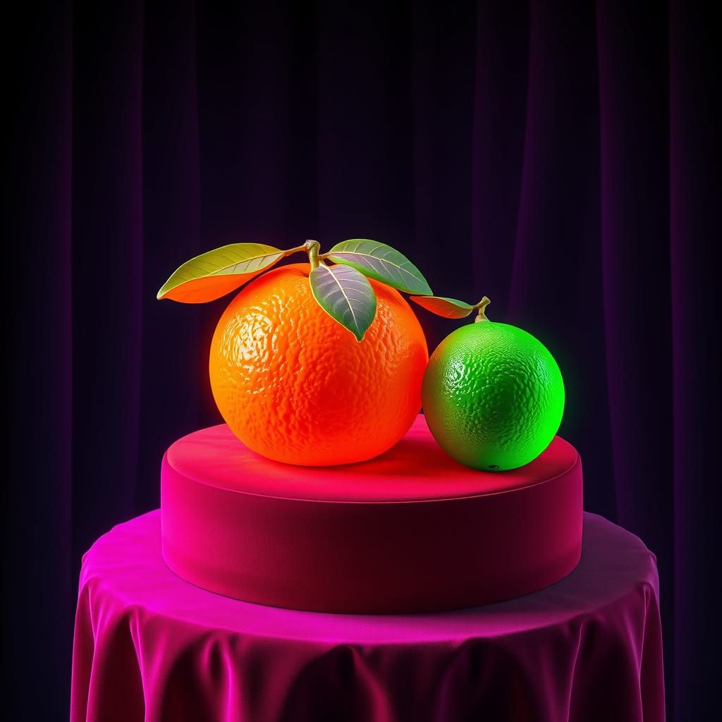 Neon Citrus Still Life in Retro-Futuristic Style