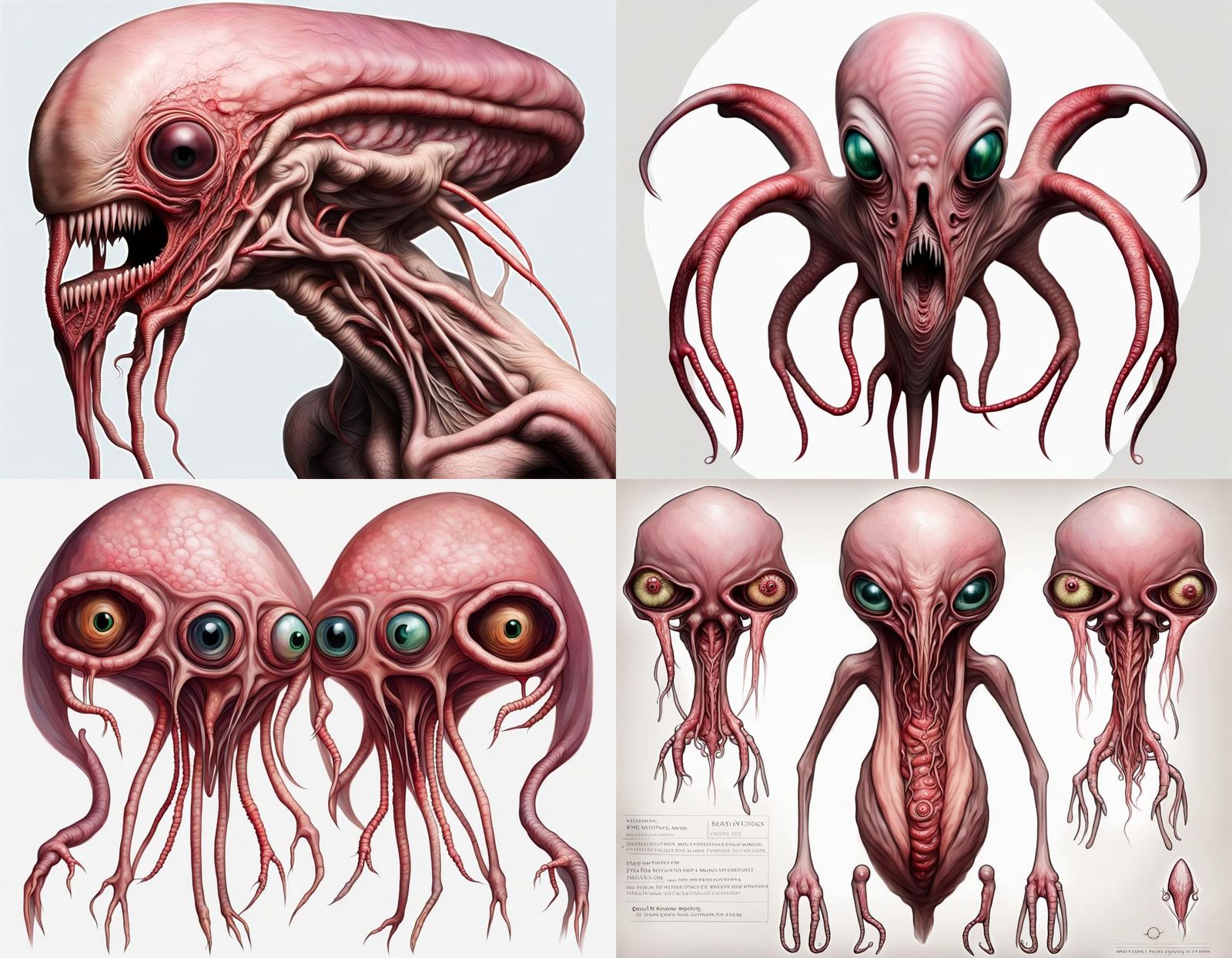 Surreal Alien Horror with Beak and Eyes