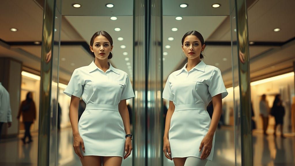 Luxury House Maid Uniforms Displayed in Mall Showcases