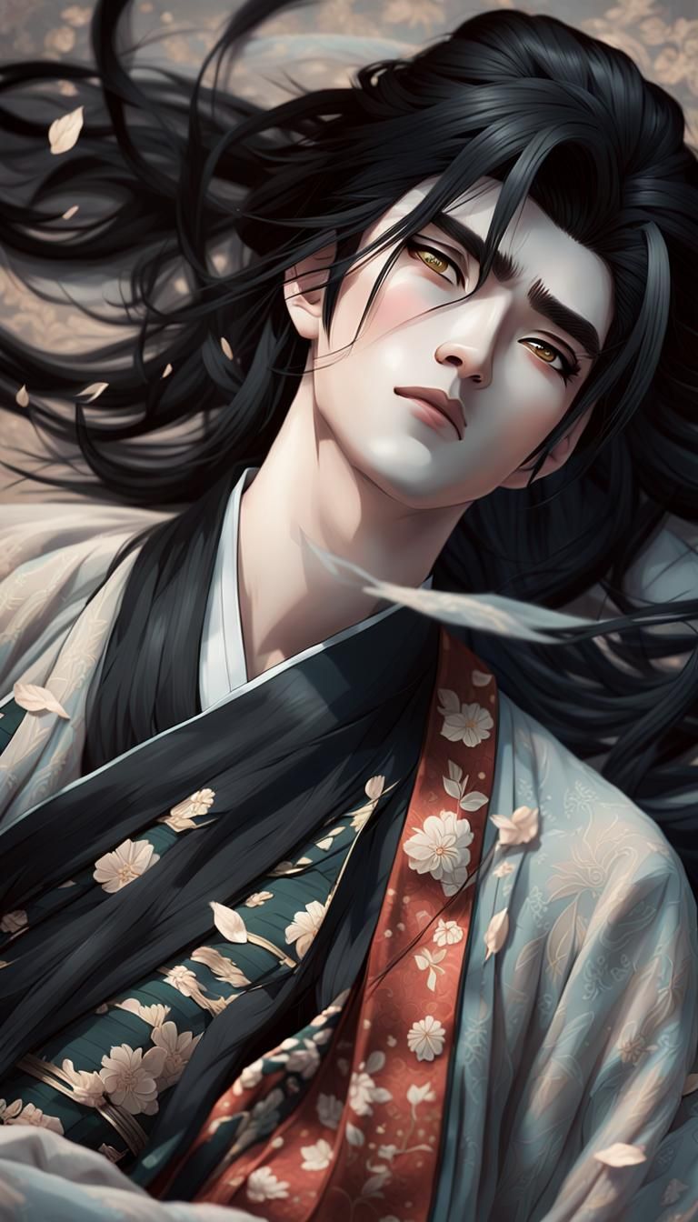 Handsome Anime Man in Hanfu with Dramatic Lighting