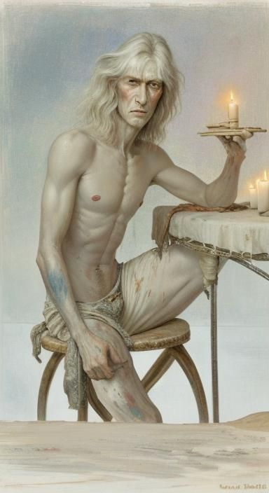 Candid Portrait of Man in Desert Landscape, Expressionist Pa...