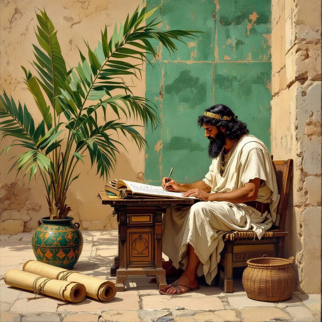 Ancient Egyptian Scribe with Papyrus Plant