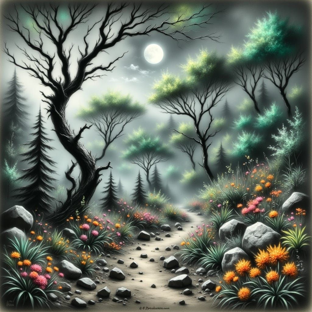 Whimsical Forest Bathed in Full Moon Light