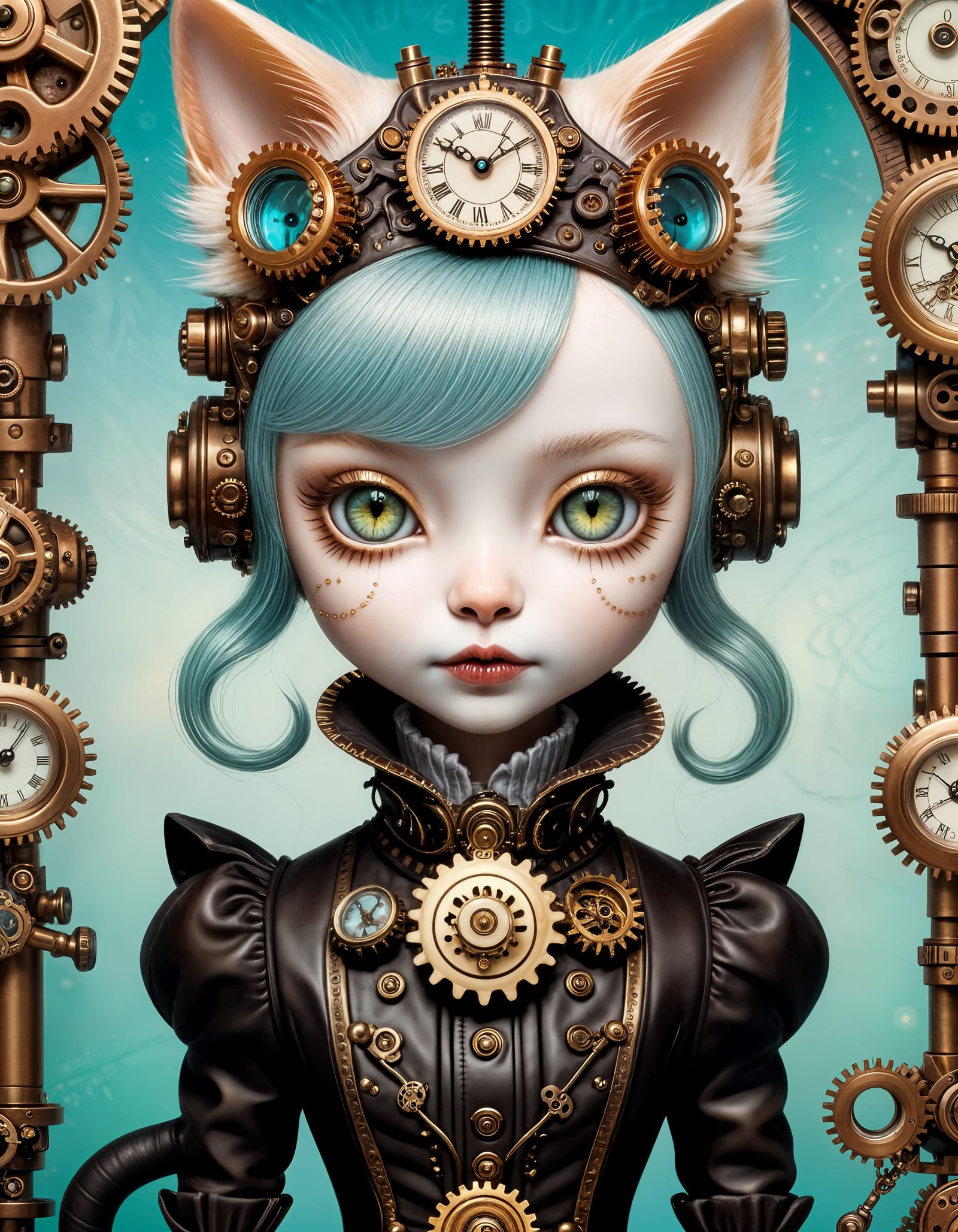 Chibi Steampunk Kitten in Pop Surrealism Style