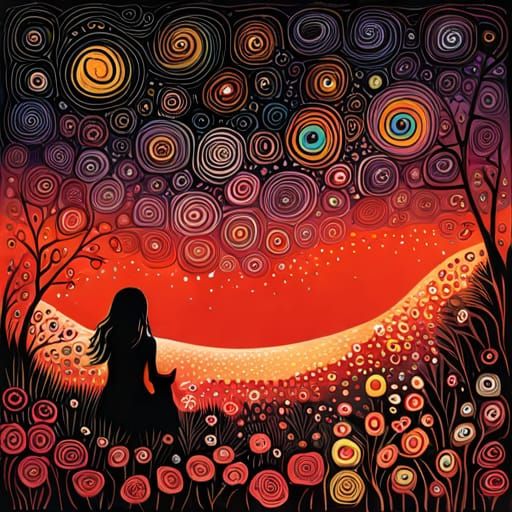 Fairytale Girl with Dogs in Magic Realism Style