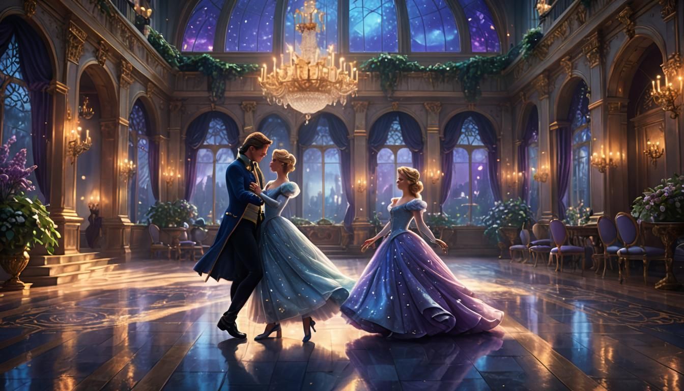 Prince Charming and Cinderella Dancing in Moonlight