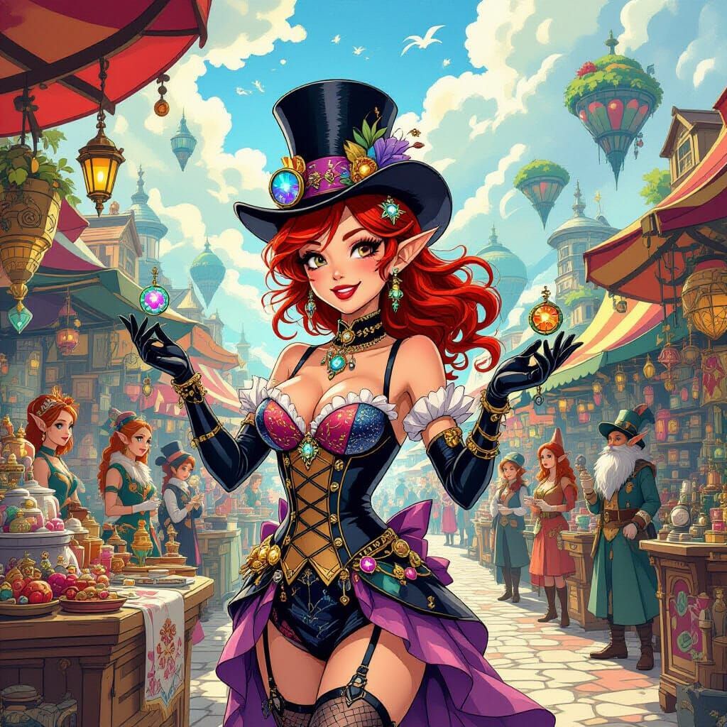 Dragon Showgirl in Alien Market, Art Nouveau Style