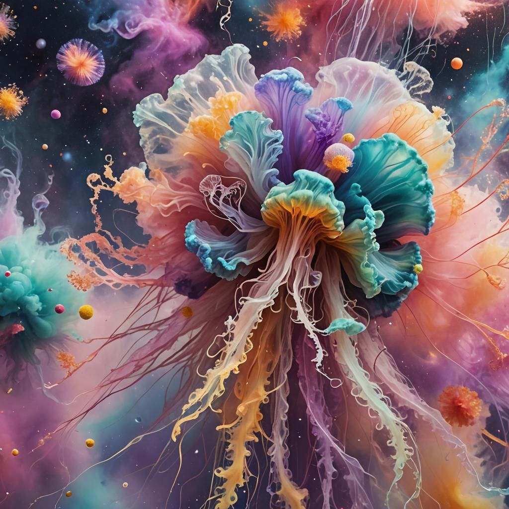 Cosmic Pastel Powder Explosion in Mixed Media Art