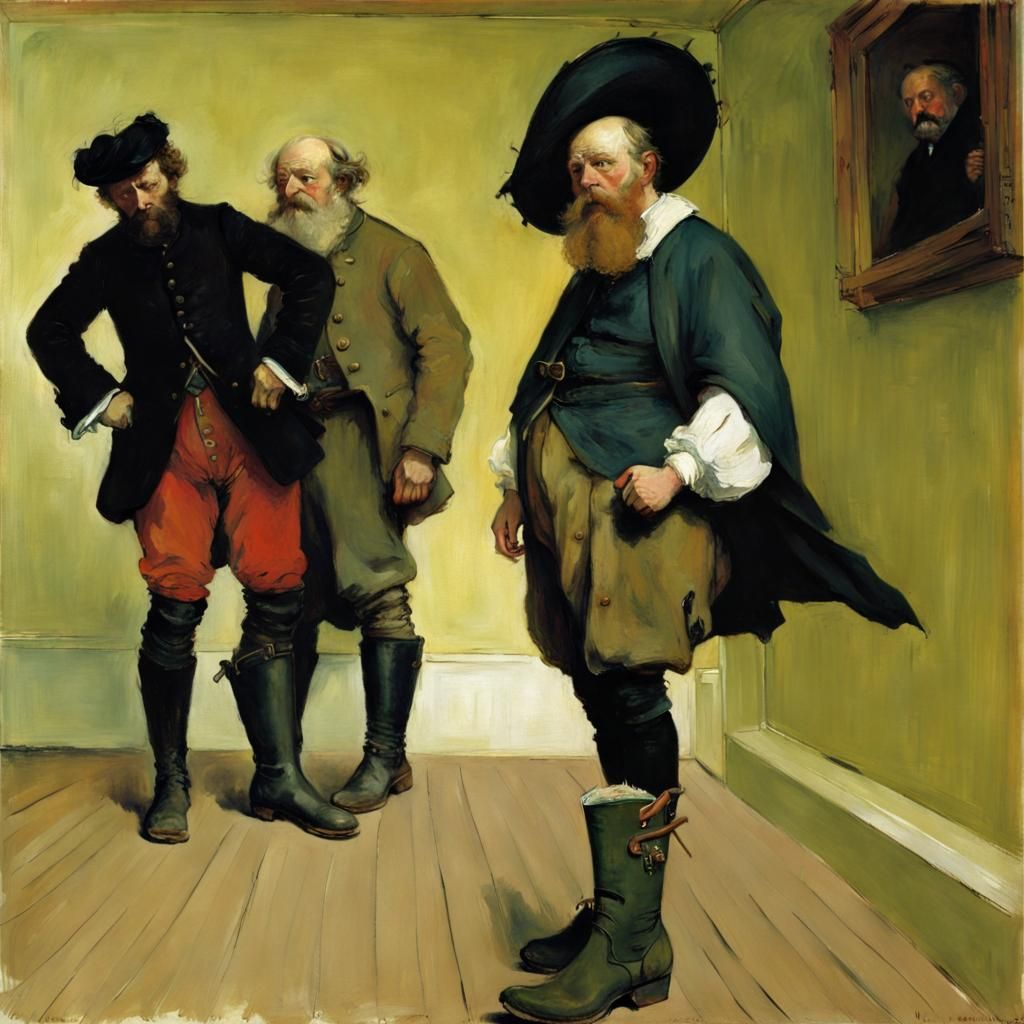 Surreal Boots Symbolizing Power, Historical Painting Style