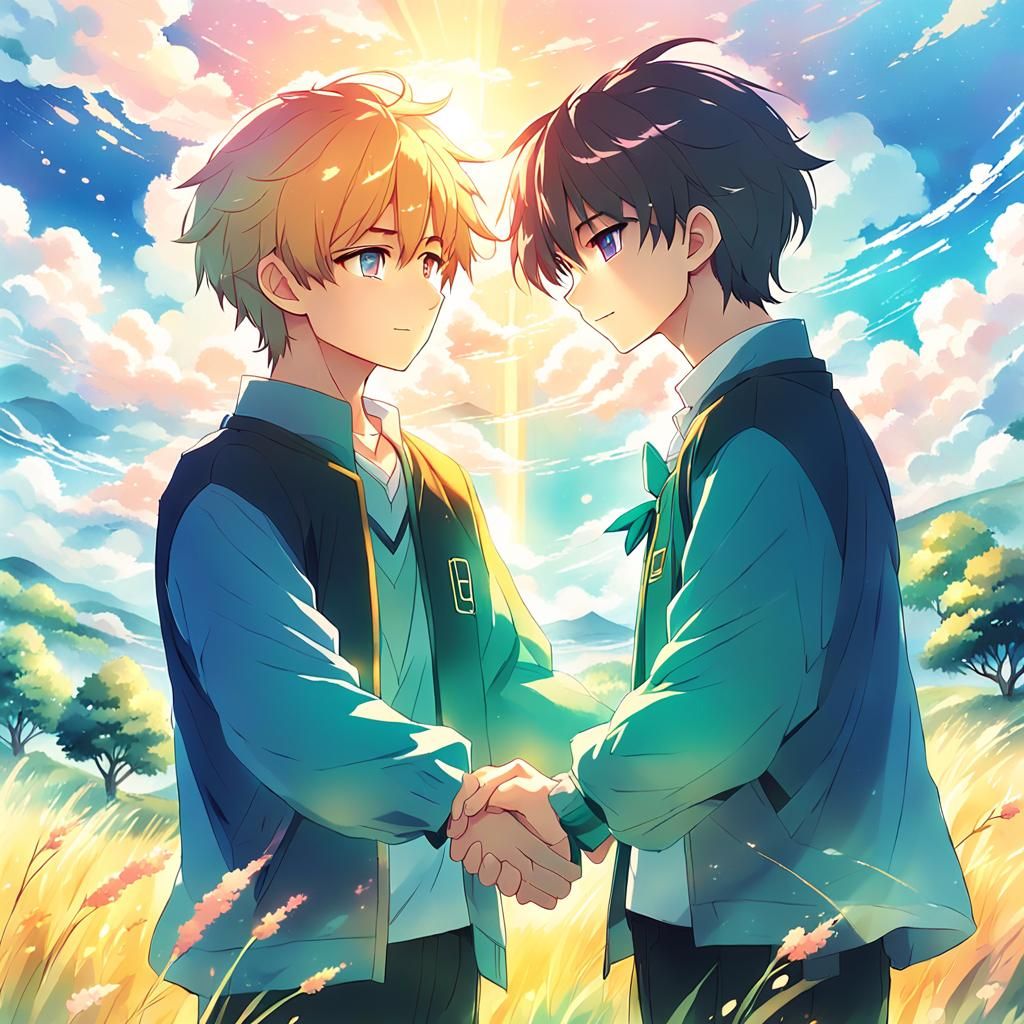 Gay Couple Holding Hands in Anime Key Visual