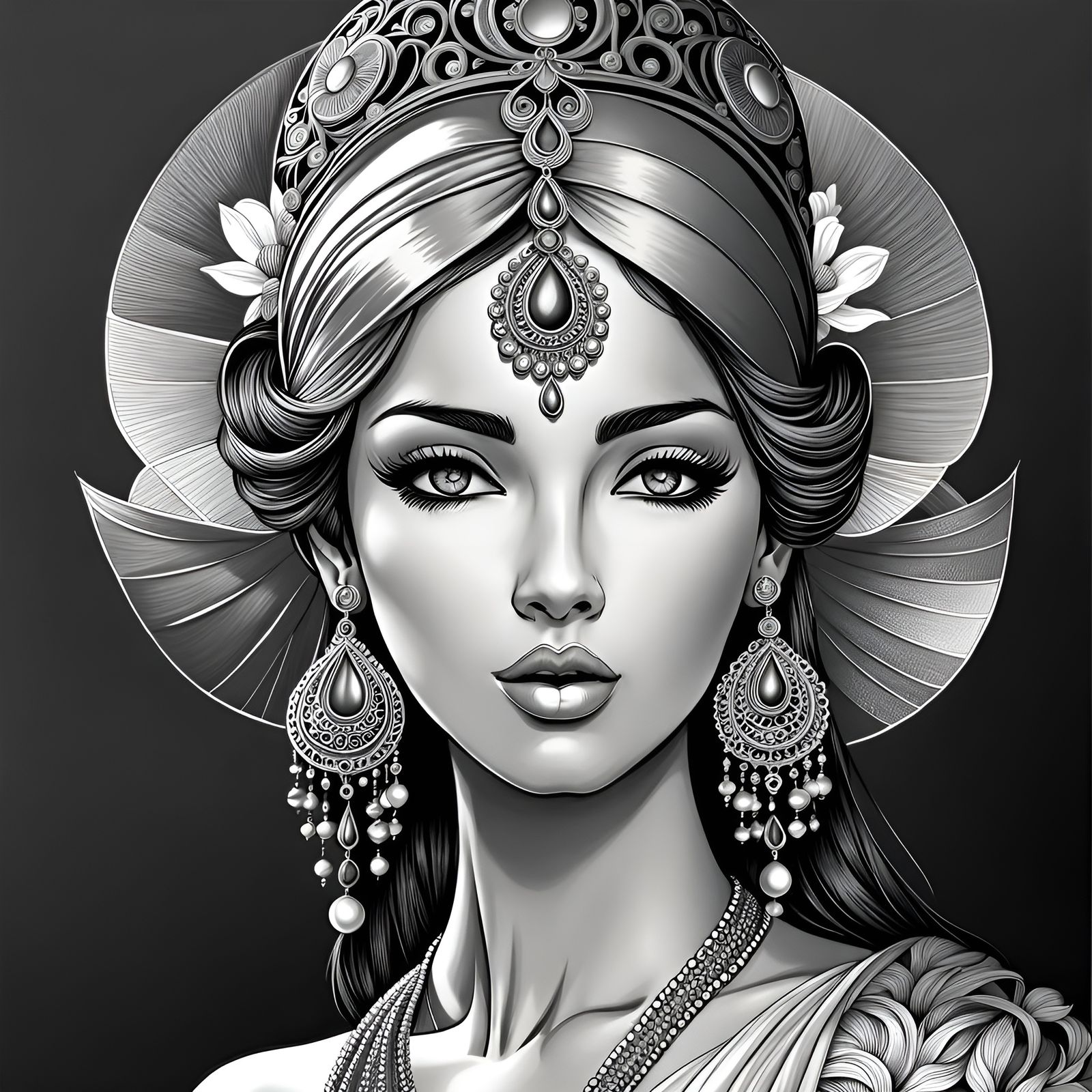 Perfume Goddess: Detailed Pen and Pencil Drawing