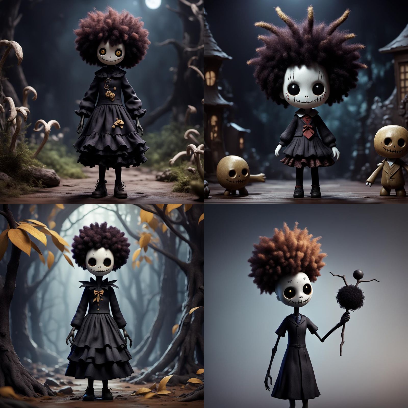 Black Female Slender Man Mimikyu Porcelain Doll