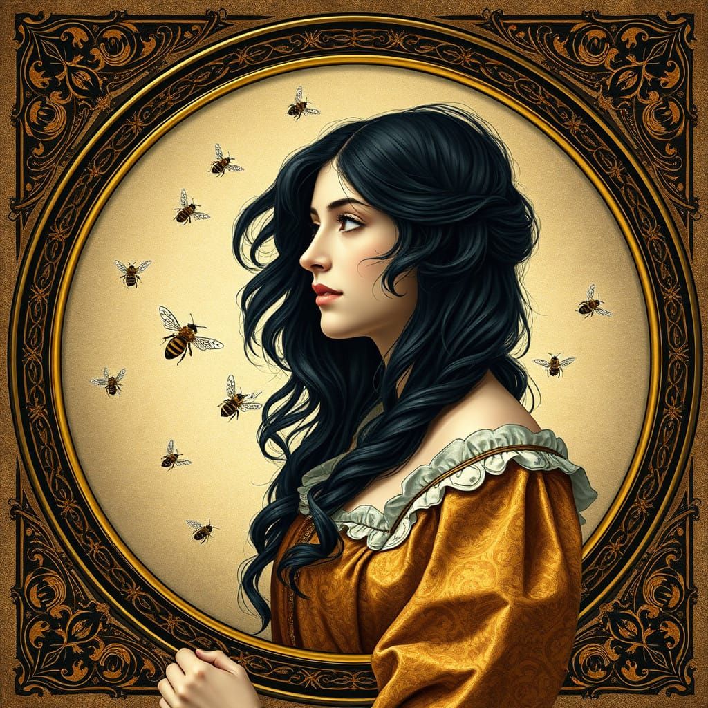 Medieval Beauty Enshrouded by Celestial Bees