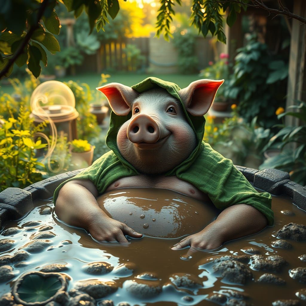 Robust Gentleman in Whimsical Garden Oasis