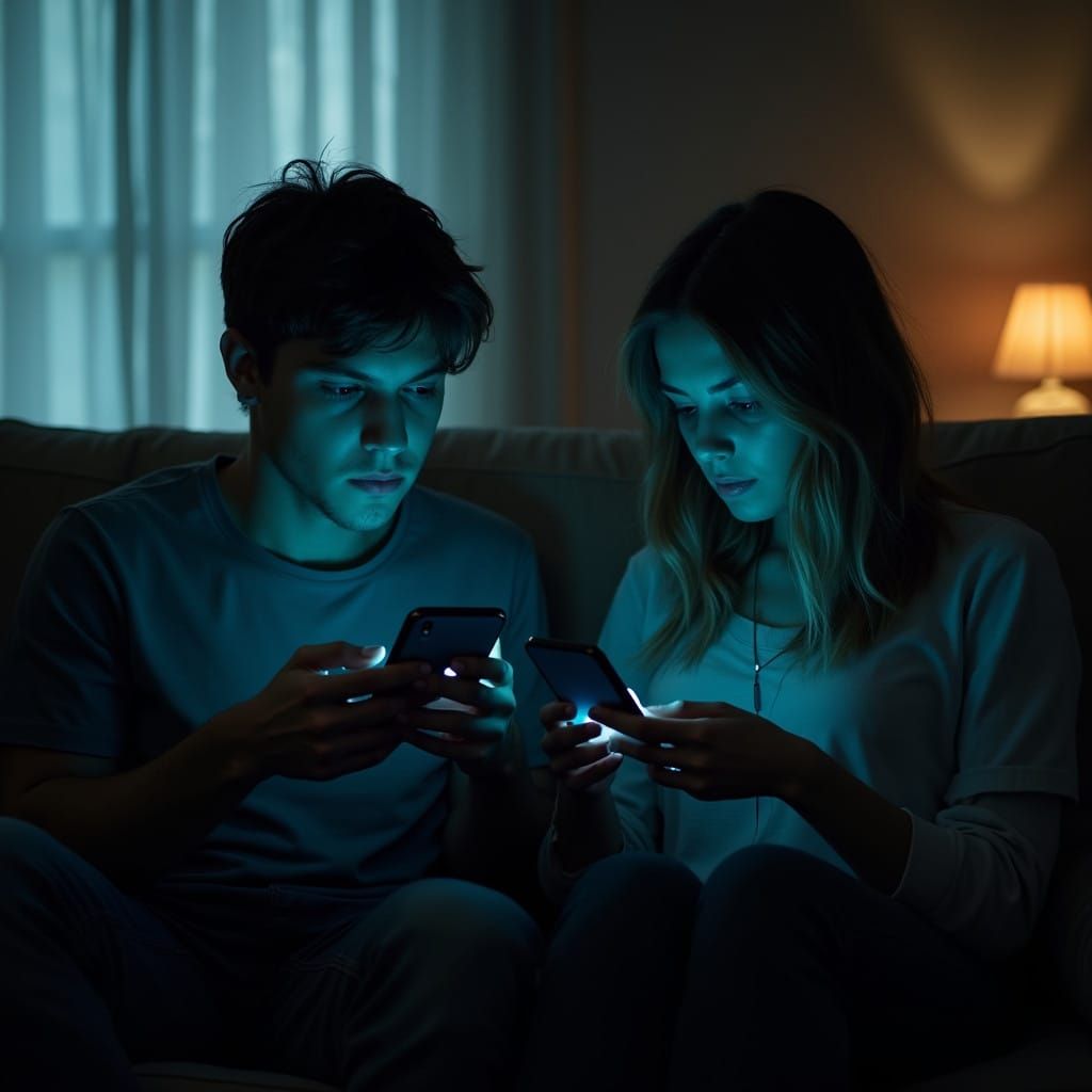 Tense WhatsApp Conversation in Moody Light