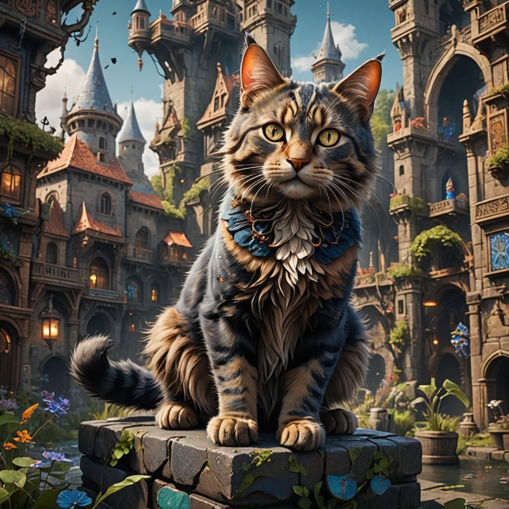 Fantastical Cat in Detailed Matte Painting
