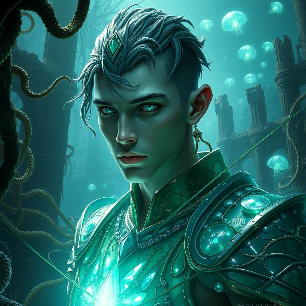 Ethereal Man in Underwater Fantasy Realm