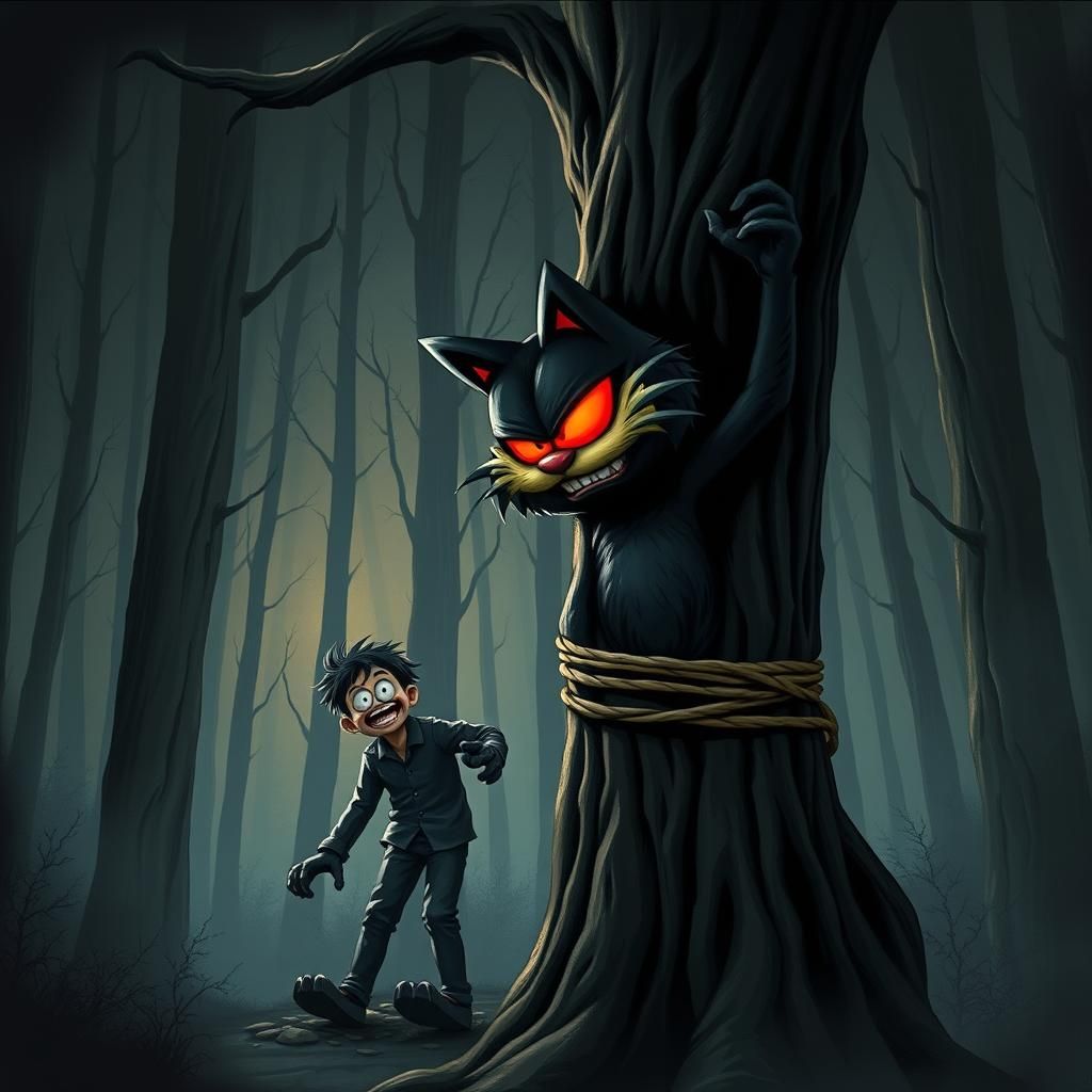 Terrifying Eldritch Horror Garfield in Dark Forest