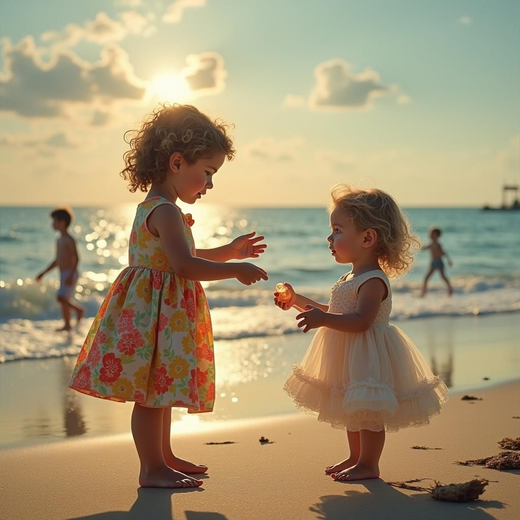 Children Discovering Shells on Anzio Beach