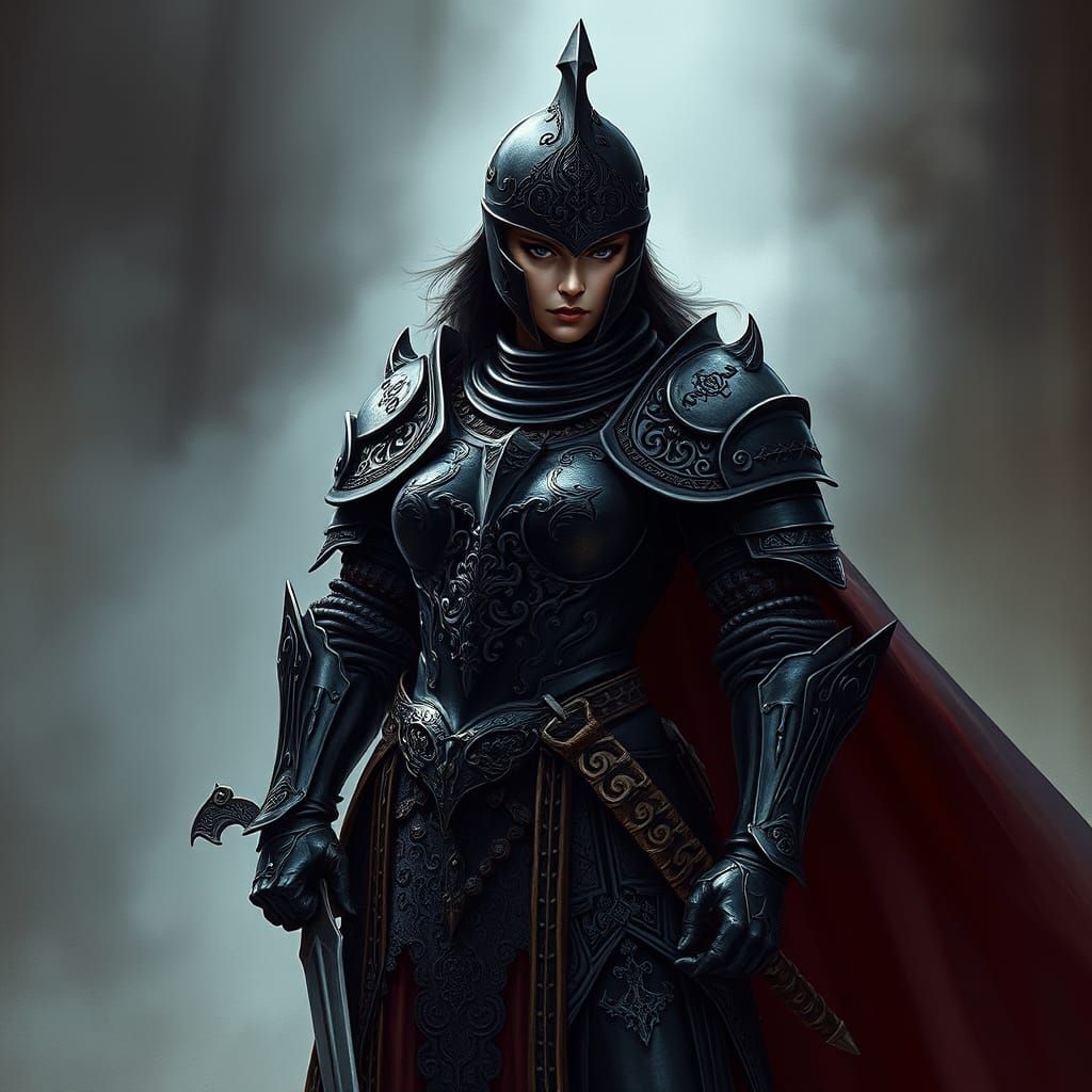 Dark Fantasy Female Knight in Ornate Armor