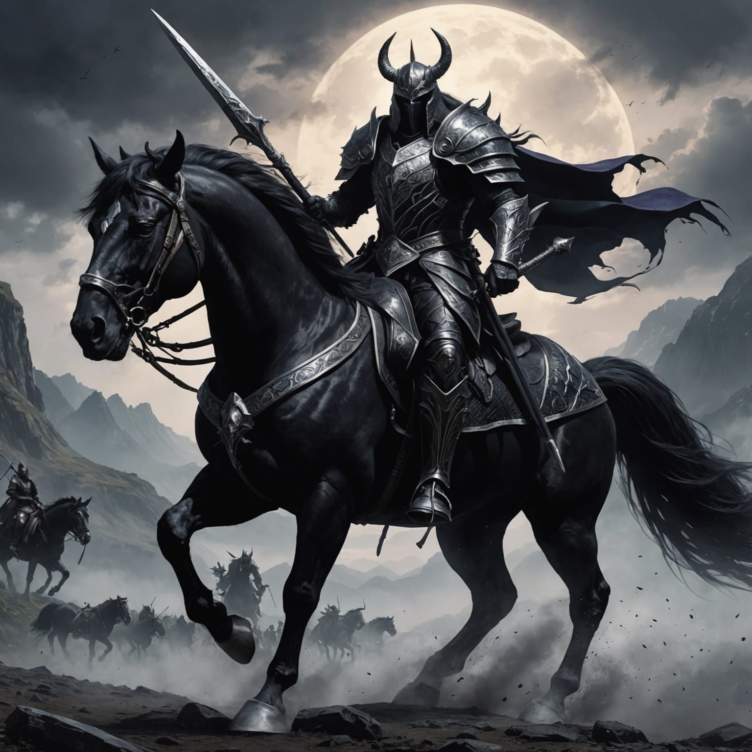 Godly Demon Warrior on Black Horse