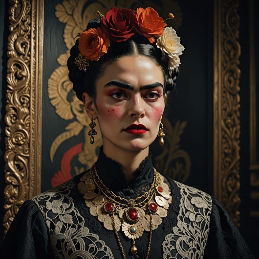 Punk Frida Kahlo Concept Art in Oil Painting Style