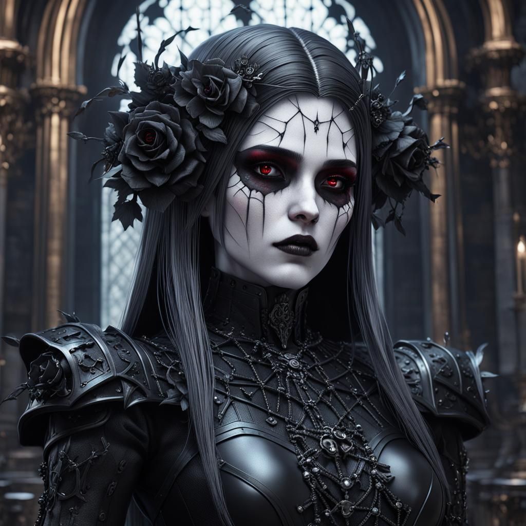 Dystopian Gothic Widow in 3D Anime Art Style