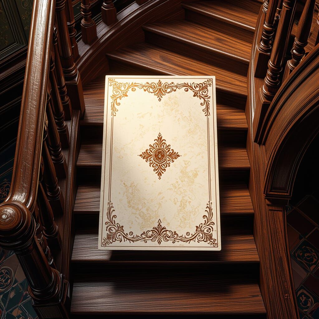Bird's Eye View of Fancy Card on Ornate Staircase