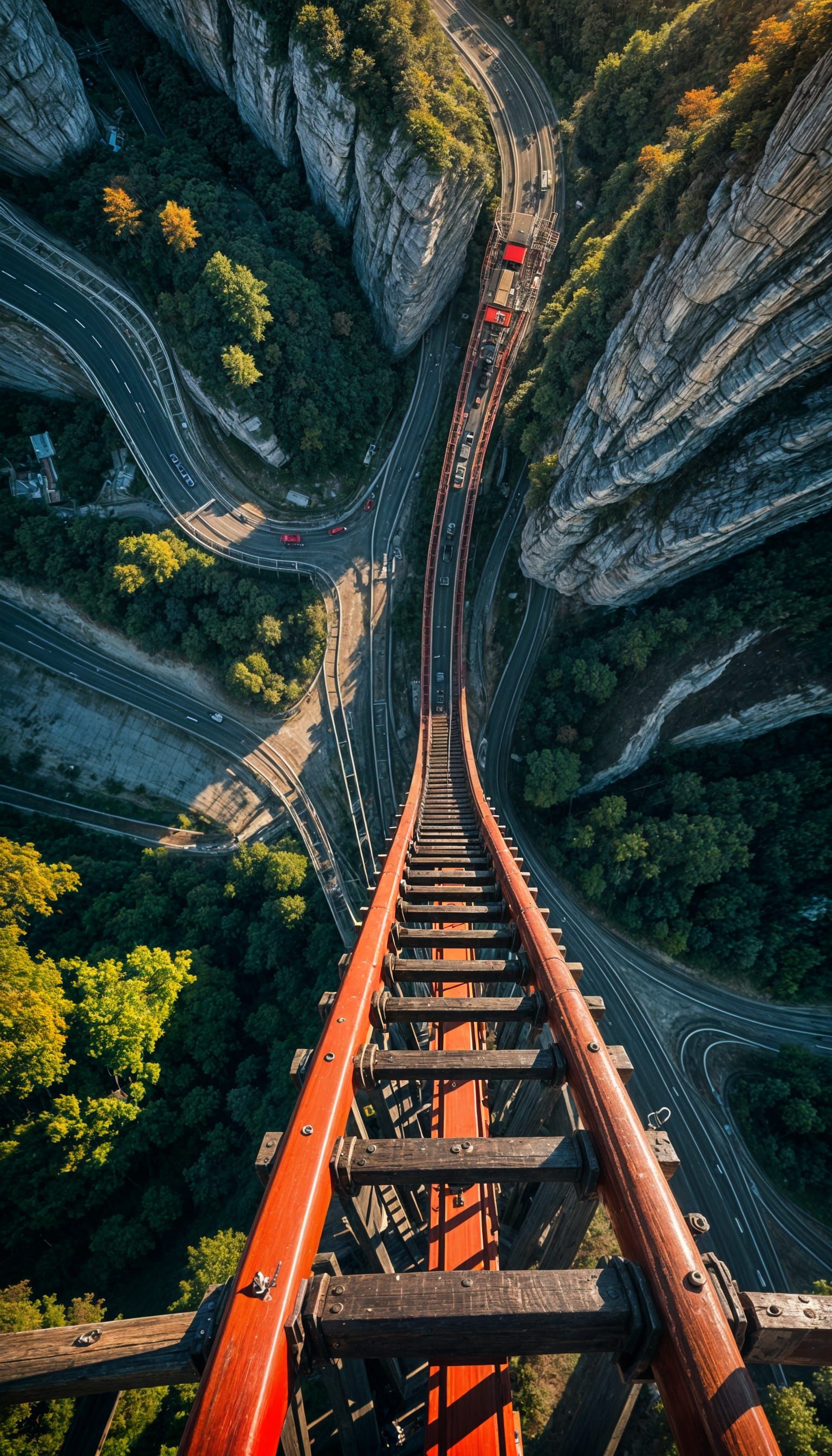 Hyperrealistic Rollercoaster Drop with Vertigo Inducing View