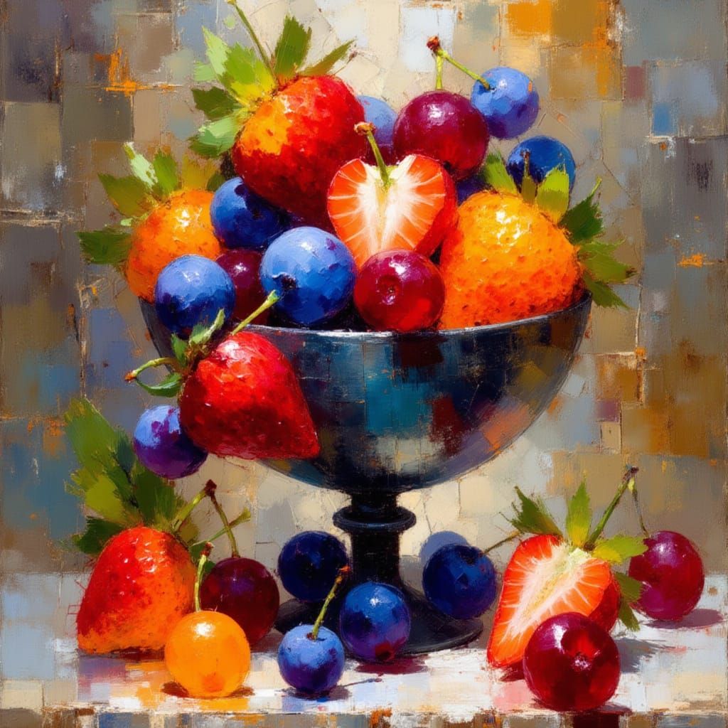 Still Life of Berries as Impressionist Painting