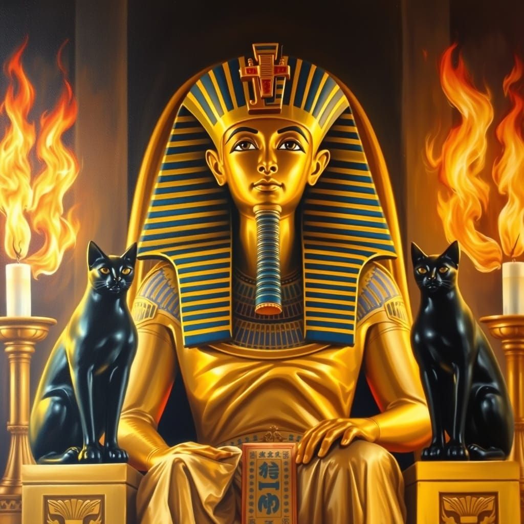 Ancient Egyptian Pharaoh Masterpiece in Oil Painting