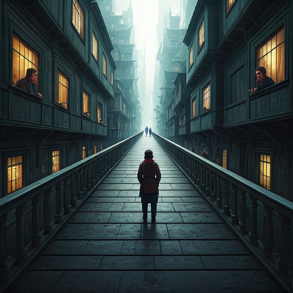 Cityscape Pedestrian Bridge in Detailed Matte Painting