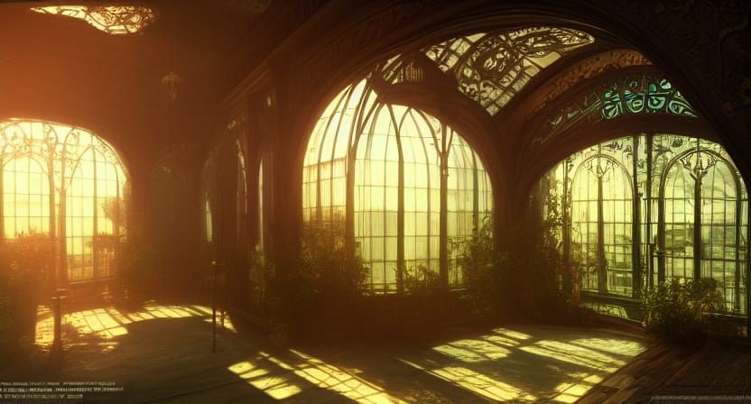Victorian Glass Greenhouse in Art Nouveau Style