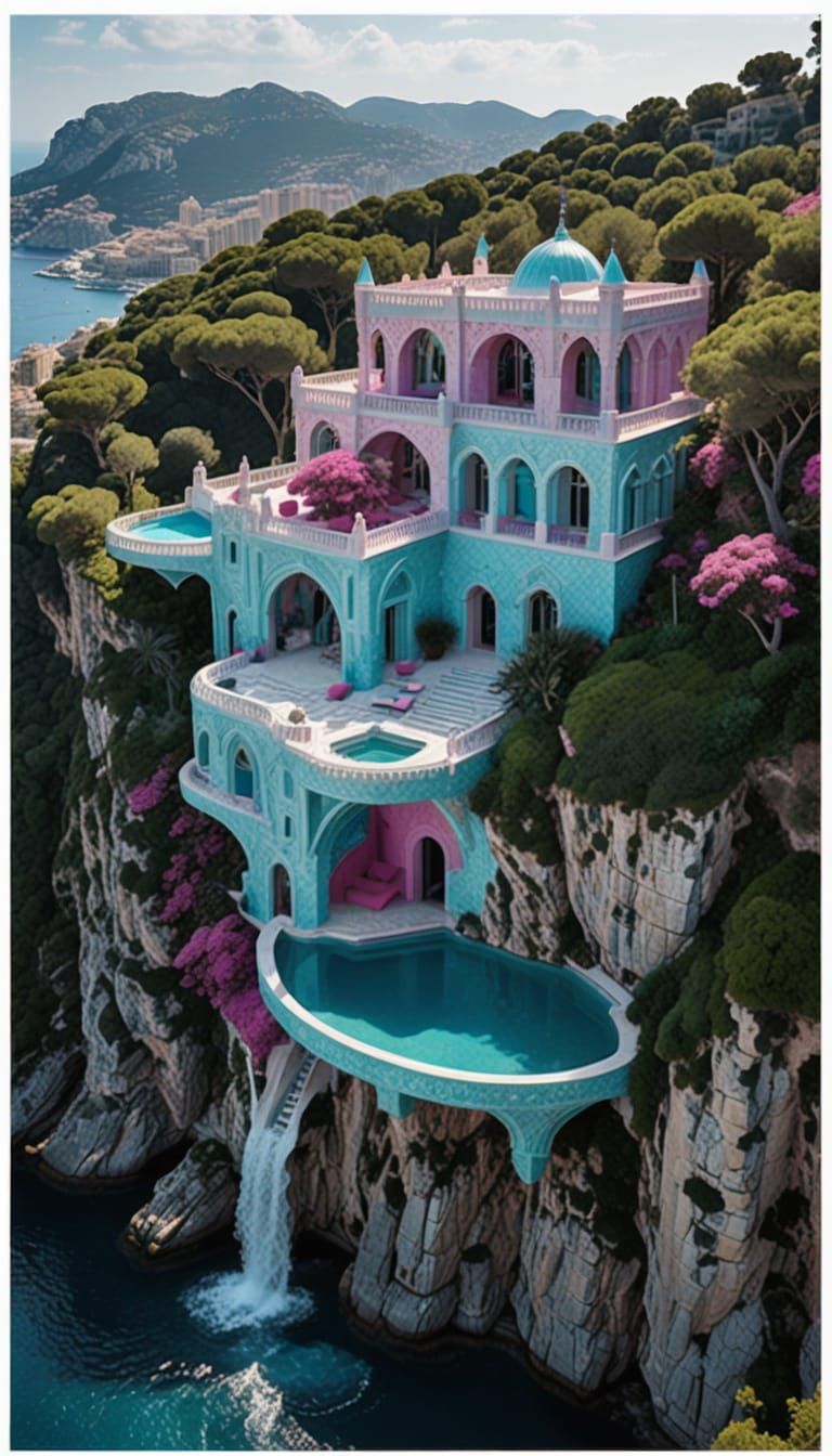 Ancient Elven Chateau with Vibrant Cliffside Magic