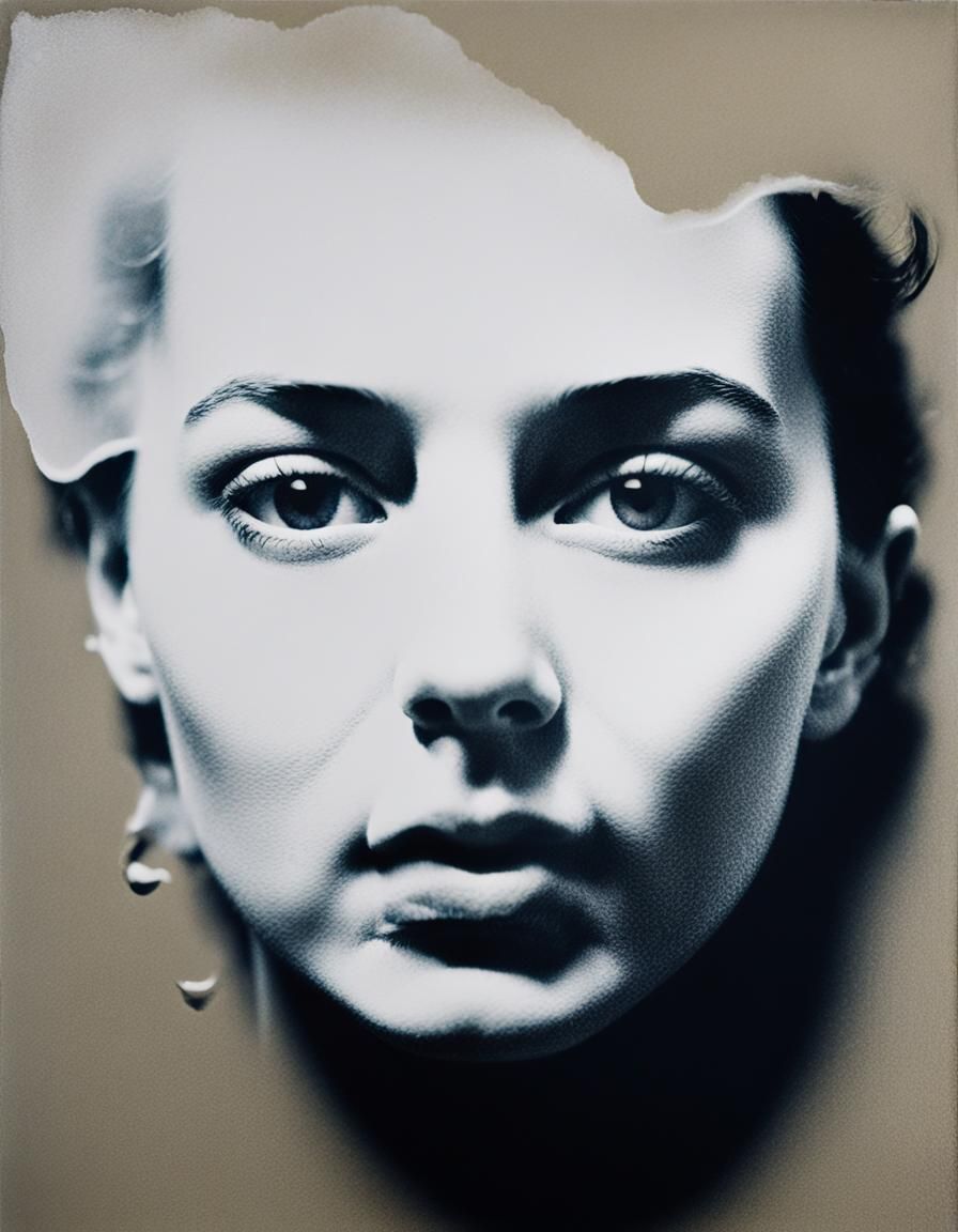Surreal Face Photogram in Velvet Painted Style