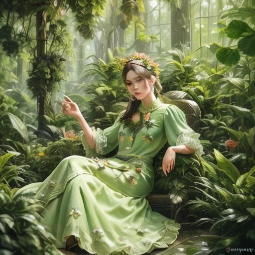 Girl in Summer Garden, Klimt-Inspired Digital Art