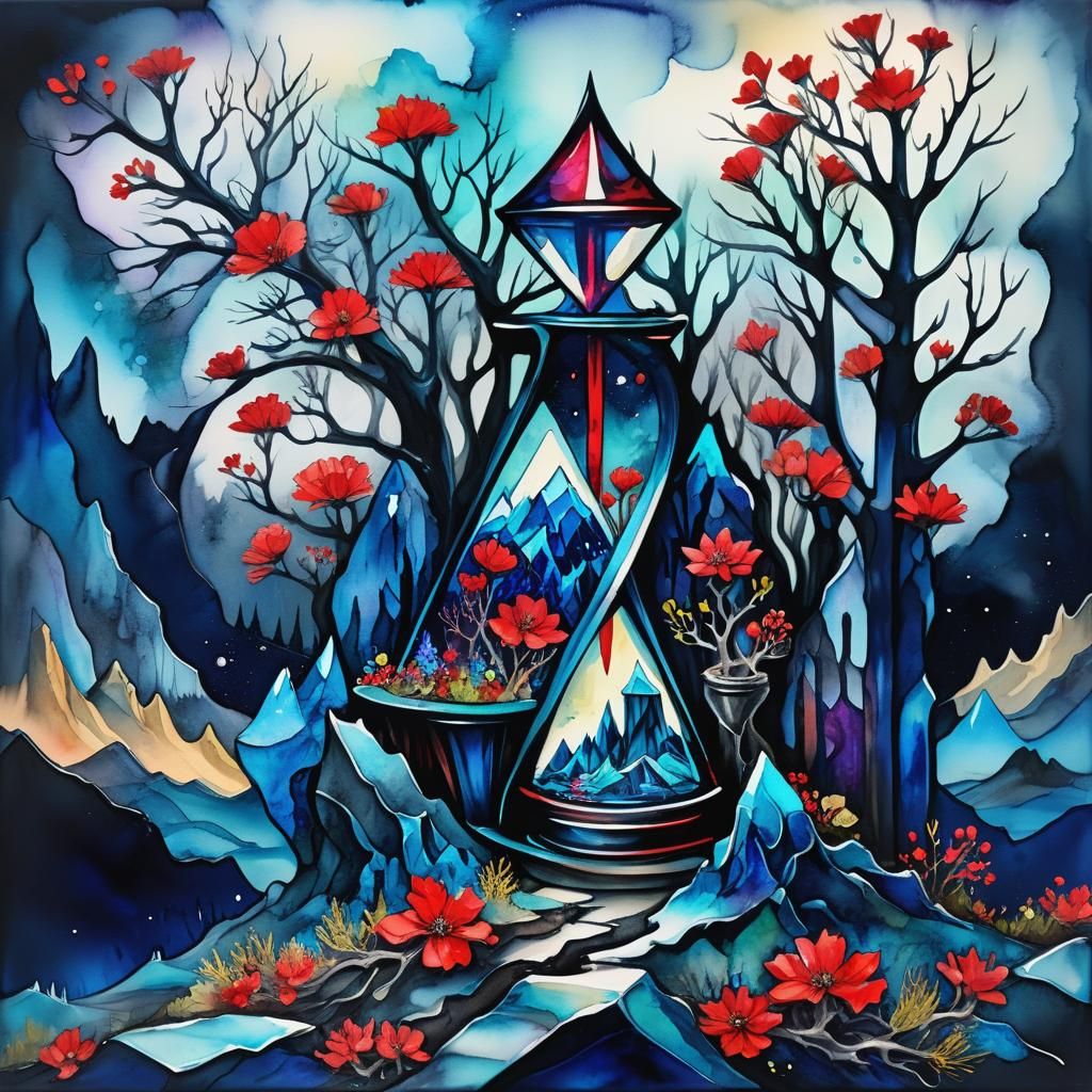 Surreal Winter Maze in Cubist Alcohol Ink Style