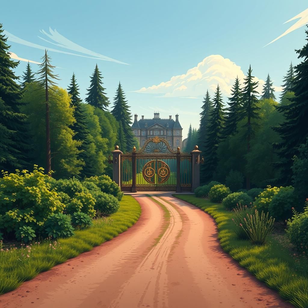 Mansion at End of Dirt Road: Digital Illustration