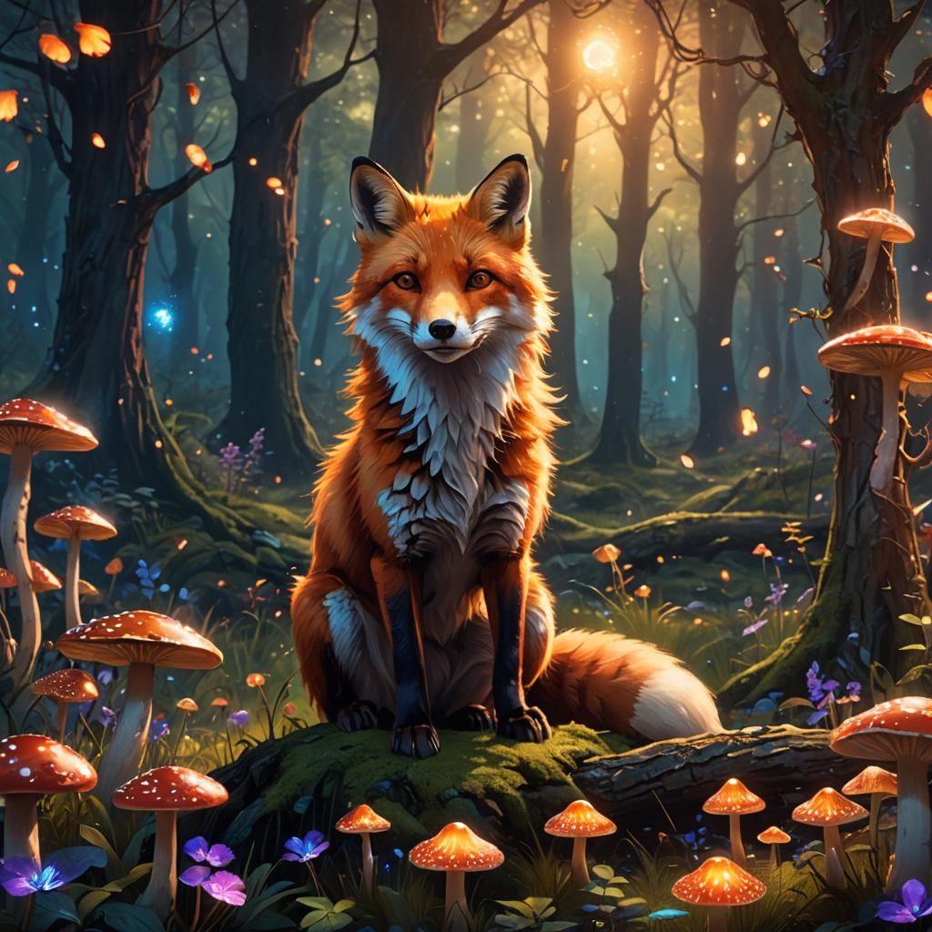 Happy Red Fox in Mystical Forest