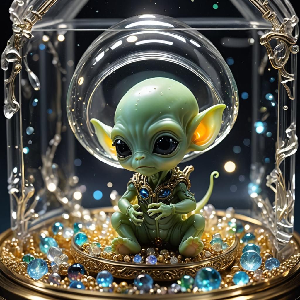 Miniature Alien Baby in Jewelry Box: Hyperrealistic