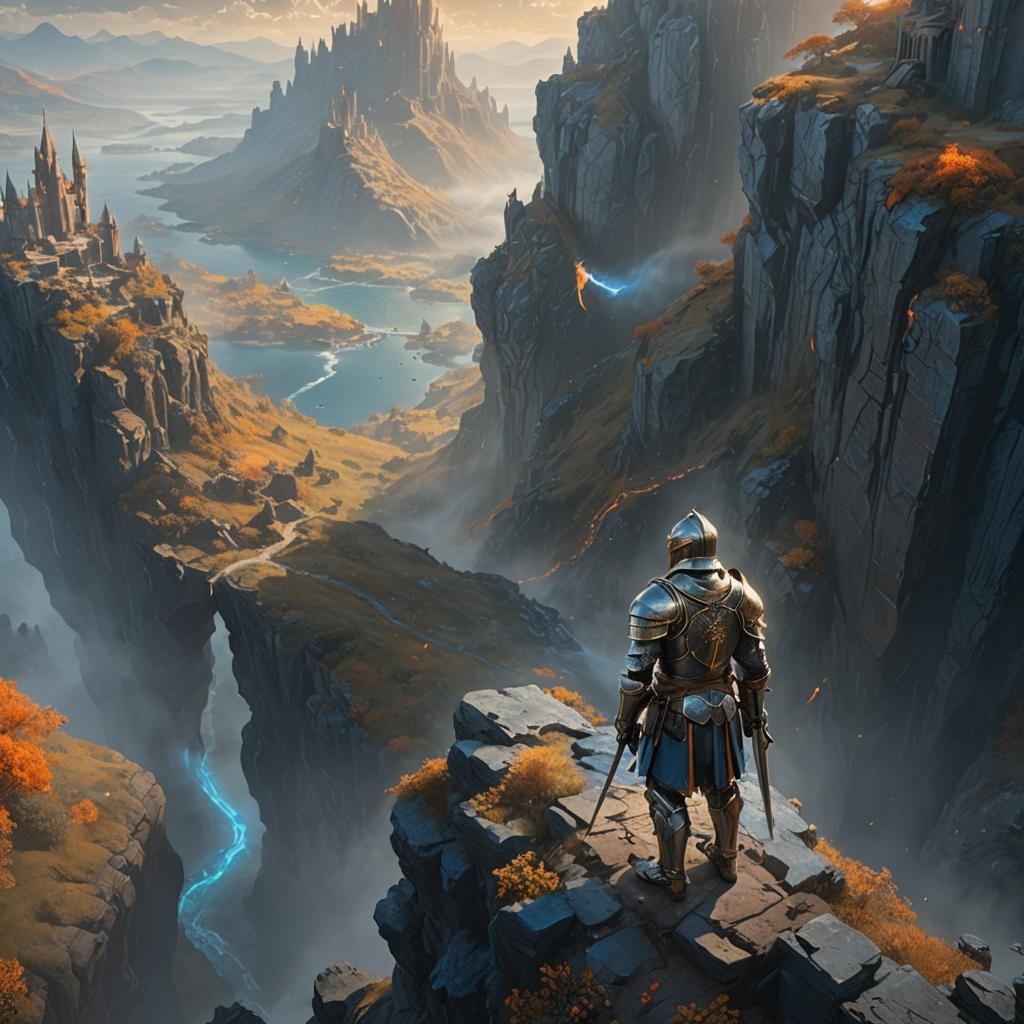 Knight Overlooking Mystical World: Fantasy Art