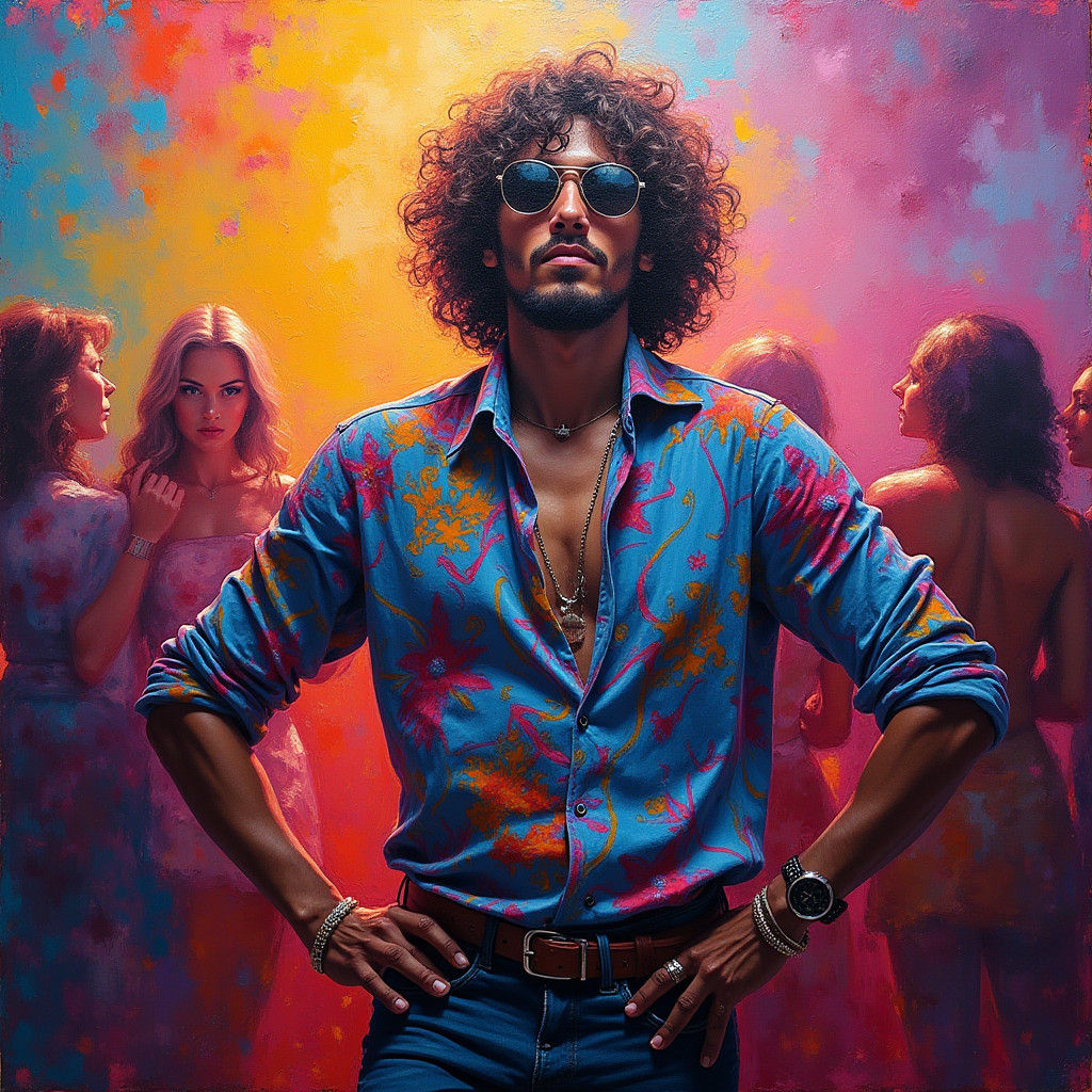 Psychedelic Shirt at Disco: Neo-Impressionist Oil Painting