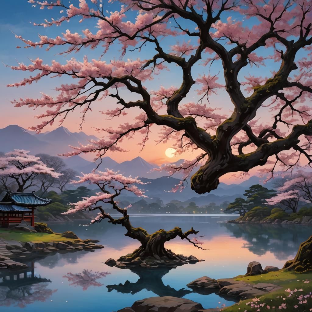 Sakura Tree and Boy with Cat Ears